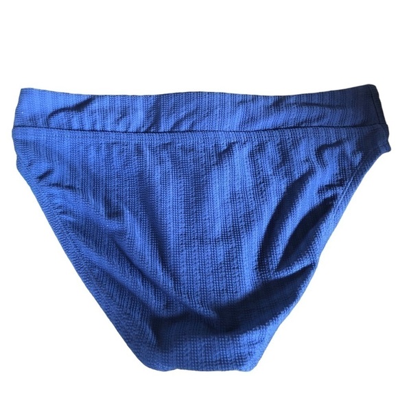 Mynah Catch A Wave Textured Navy Zipper High Waisted Bikini Bottom Sz. L NWT - Picture 2 of 5